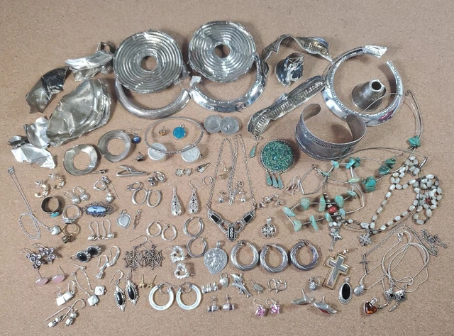SCRAP STERLING SILVER Jewelry Earrings Bracelets Rings Necklaces 362 Grams