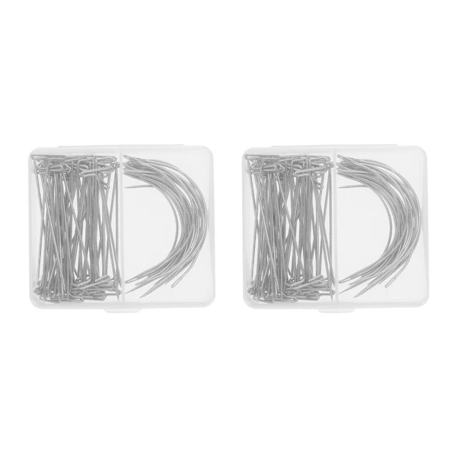 2 cajas pelucas aguja hacer agujas acero inoxidable embalaje en T aguja de punto