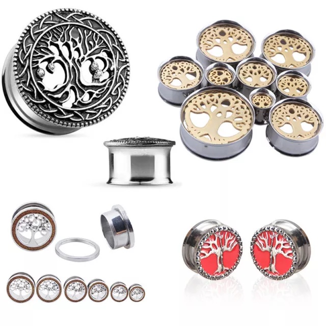 2X Hollow Tree Of Life Screw Flesh Tunnel Flared Single Saddle Ear Plug Expander