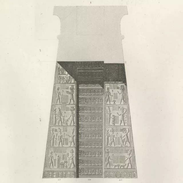 Thèbes Karnak Bas reliefs Porte Sud - Description d'Egypte gravure originale