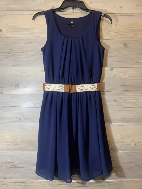 IZ Byer Dress Size XS Womens Navy Blue w Belt Ladies READ DESC