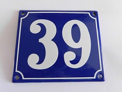 Old French Blue Enamel Porcelain Metal House Door Number Street Sign / Plate 39