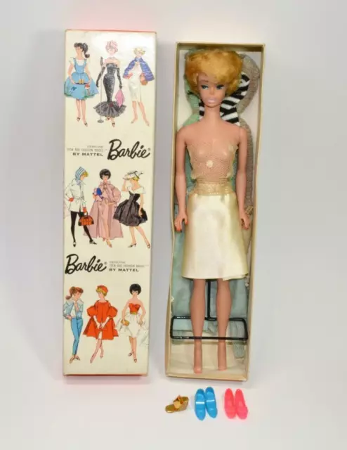 1962 Mattel Platinum Bubble Cut Barbie No.850 w box,stand,dresses,swimsuit etc