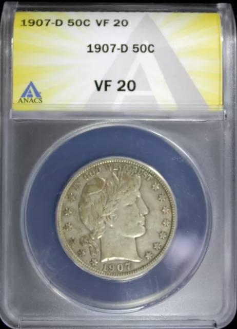 1907-D Barber Half Dollar ANACS VF-20 (2329928)