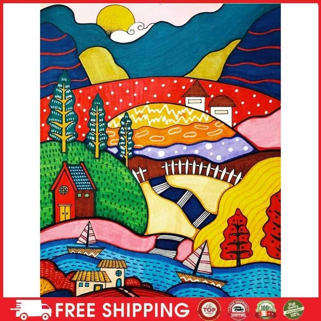 Pintura de diamantes hágalo usted mismo Casa de dibujos animados Arte de mosaico de diamantes redondo completo