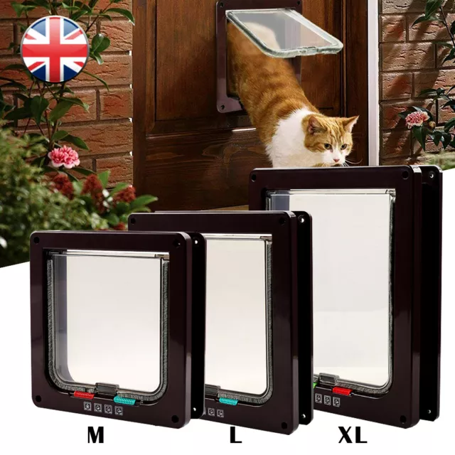 Pet door locking Small Medium Large Dog Cat Flap Magnetic White Frame 4 way +