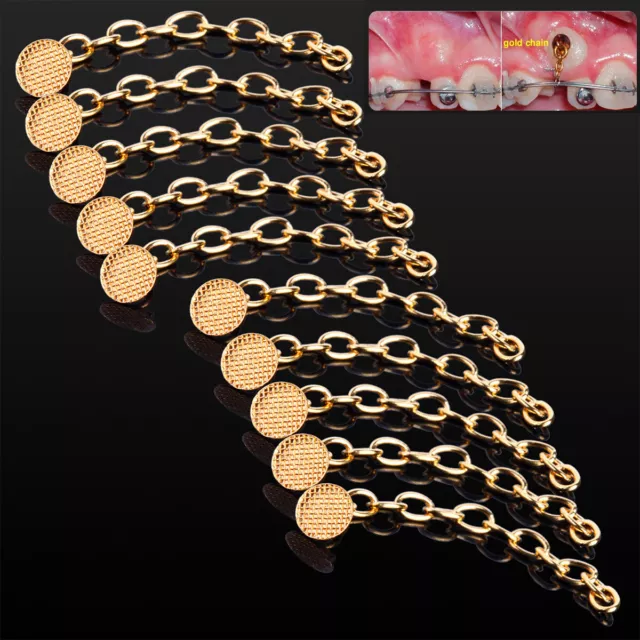 10pcs/bag Dental Orthodontic Traction Chain Gold Round Mesh Base Lingual Buttons