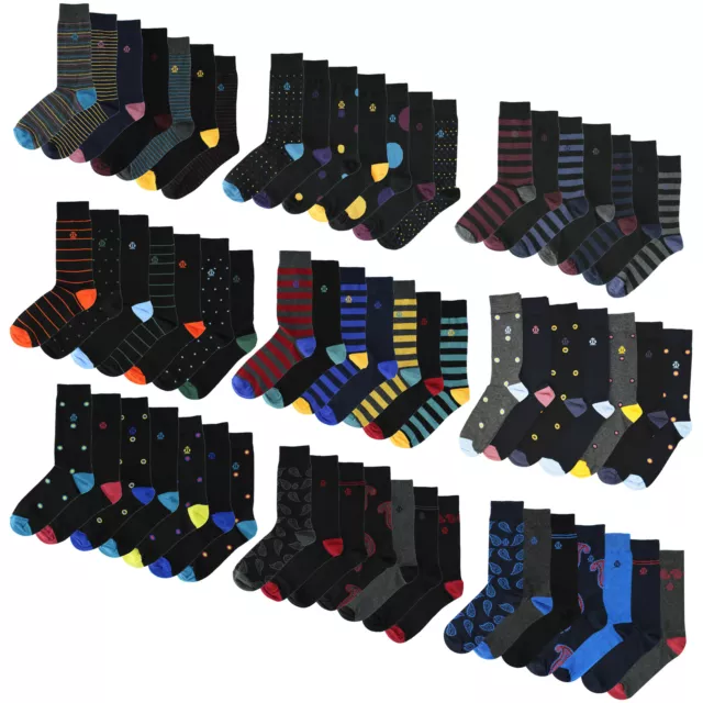 Jeff Banks 7 Pairs Mens Breathable Patterned Cotton Dress Socks For Everyday