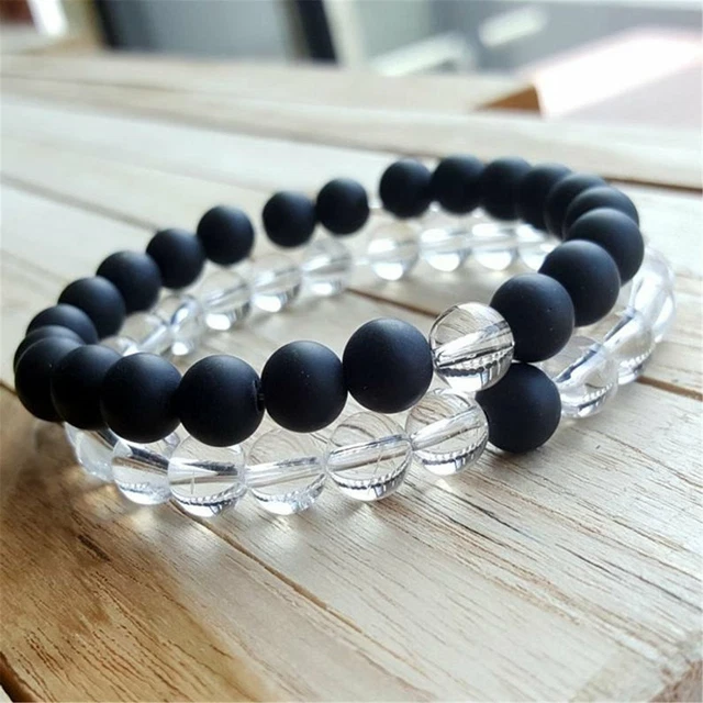 2pcs 8mm Matte Black Onyx Beads Handmade Bracelet 7.5inch Mala Natural Cuff