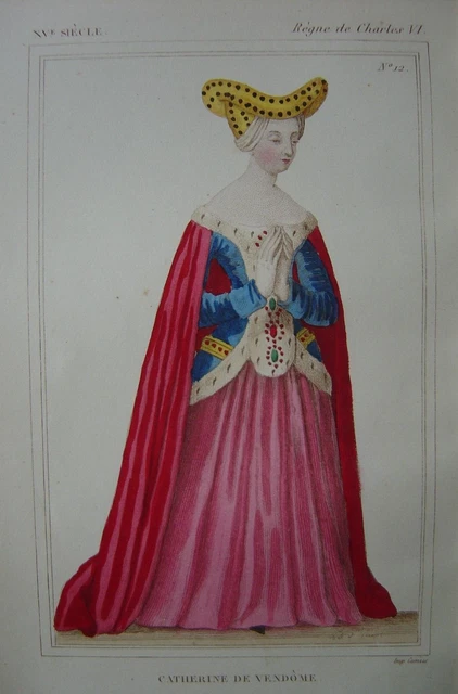 TRÈS BELLE GRAVURE CATHERINE DE VENDOME Femme JEAN DE BOURBON Comte de