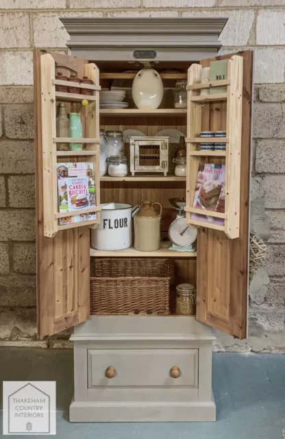 Grey Solid Pine Rustic Country Upcycled Kitchen Double Pantry LARDER CUPBOARD