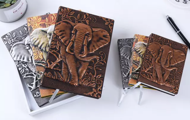 Vintage Embossed Leather PU A5 A6 Lined Journal Diary Notebook Elephant Nature