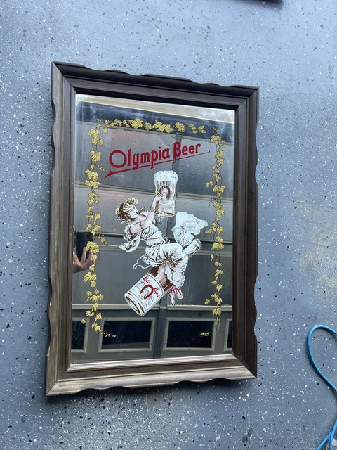 Vintage “Olympia Girl” Pale Beer Advertising Bar Mirror Wall Art Ad Sign 22"x14"
