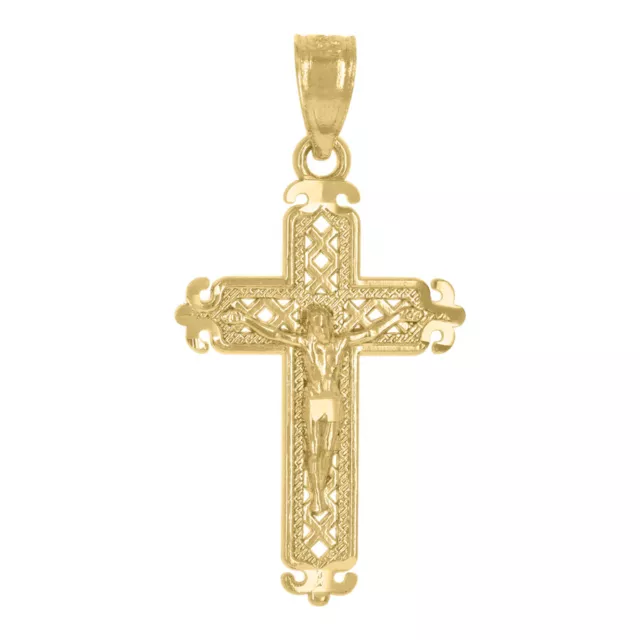 14K Yellow Gold Crucifix Cross Religious Pendant for Women Men Charm 0.9g