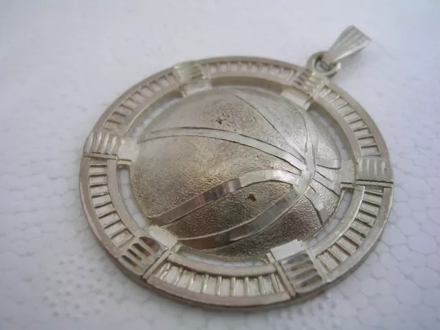 Basketball With Frame Pendant Laser And Diamond Cut Finish In Sterling Silver