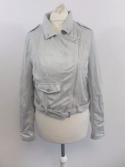 Missguided Zazula Grey Biker Suede Jacket Size UK 6 SALEb UU 06