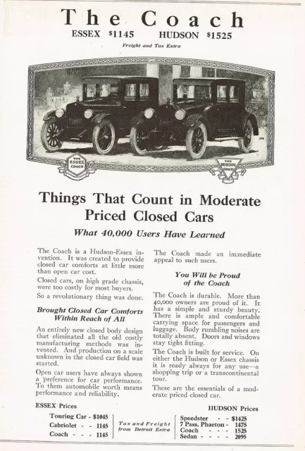 1923 Original Vintage Hudson Essex Coach Car Automobile Art Print Ad b