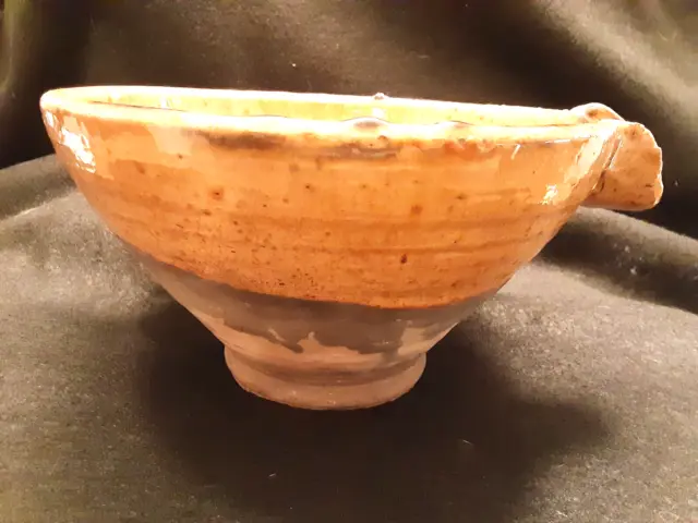 Antique French  Inspired Pottery Earthenware Terracotta Bowl with Spout