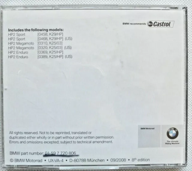 Original BMW 01597720806 DVD Manuels de réparation modèles HP2 Multilangues 2