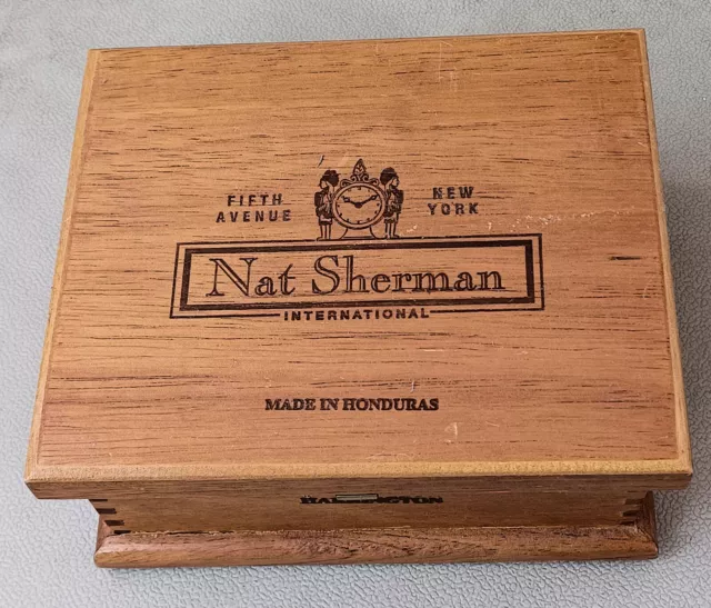 Nat Sherman Vintage Wooden Cigar Box Dovetailed Hinged Lift Top 1970s-now