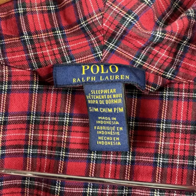 Polo Ralph Lauren Red Plaid Cotton Flannel Robe Pony Logo Shawl Neck Mens Small 2