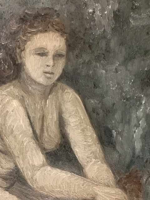 Tableau petit nu de femme allongée, style naïf huile sur panneau vintage