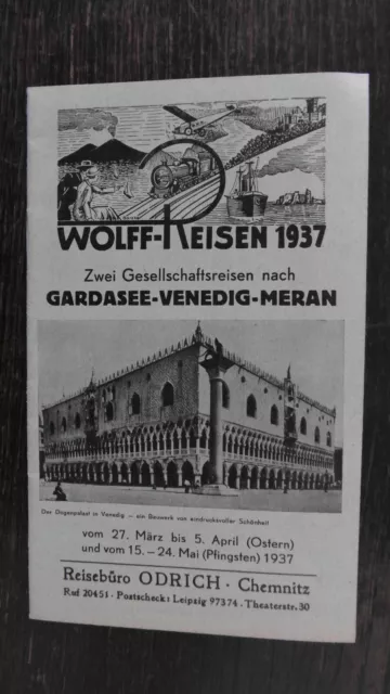 altes Reiseprospekt Wolf Reisen 1937 Gardasee-Venedig-Italien