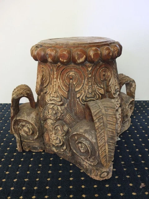 Antique Carved Wood Column Capital