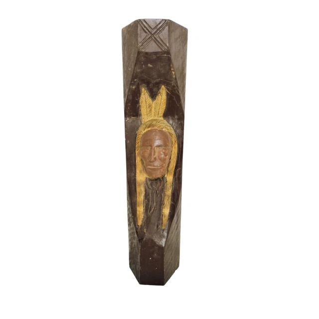 Primitive Handcrafted Native American Indian Chief Spirit Carving Tree Folk Art