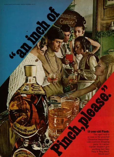 1968 Vtg Print Ad At Cartier Haig & Haig Pinch Whisky 12 year old an inch of