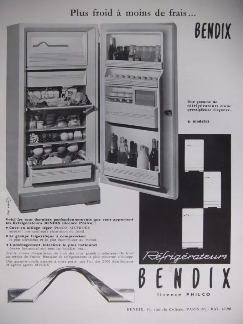 Publicité De Presse 1958 Réfrigérateurs Bendix Licence Philco - Advertising