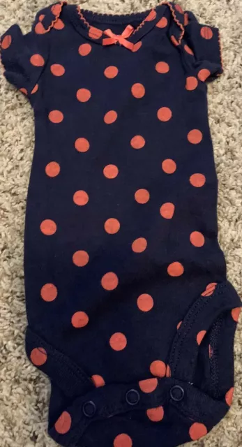 Carter's Child of Mine Newborn Girls One Piece Outfit Navy Coral Pink Polka Dot