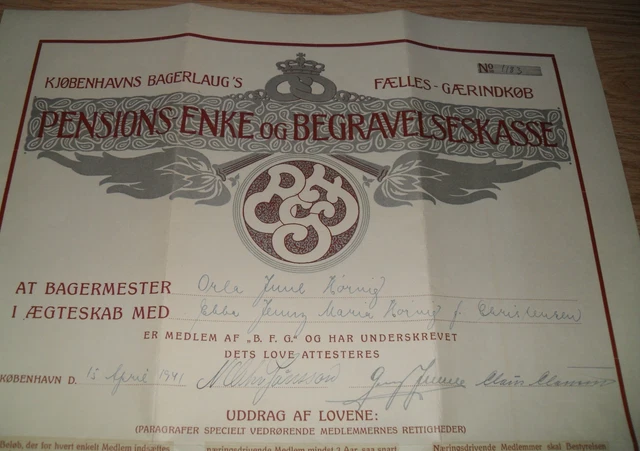seltener alter MEISTERBRIEF BÄCKER 1941 Kopenhagen DÄNEMARK antik 3