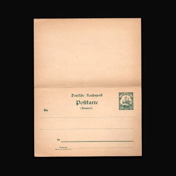 GERMANY German Colony SAMOA 5pf Postal Reply Card, Mint, Complete, 840071-B