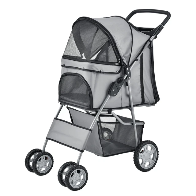 [pro.tec]® Poussette pour chien buggy incl. sac à provisions gris