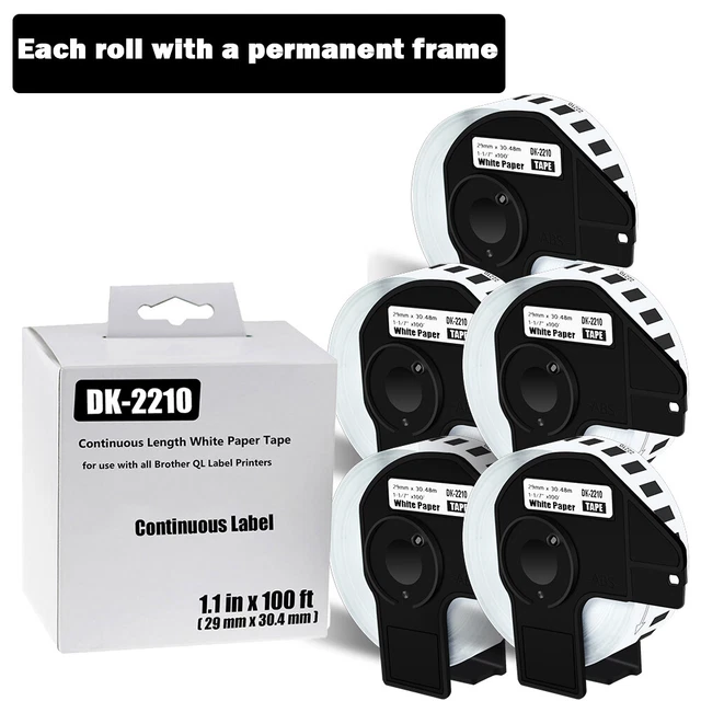 29mmx30.48m 5ROLLS Shipping Label 1-1/7"x100' Compatible Brother QL-800 DK-2210