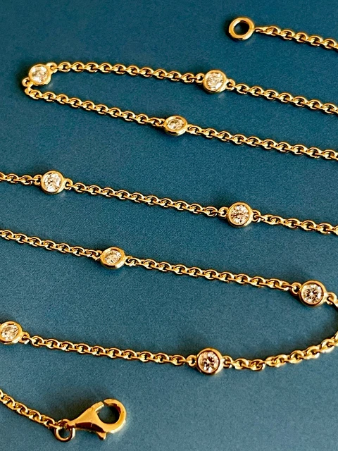 18ct Yellow Gold solitaire Diamond Necklace 1ct 18 Inch Long Station By The Yard