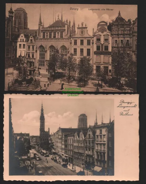 150281 2 AK Danzig Langemarkt alte Häuser Fotokarte um 1930 mit Rathaus