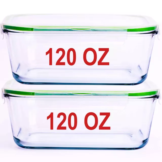 120 Oz 15 Cup Large Glass Food Storage Containers with Lids Airtight Set 2-pack