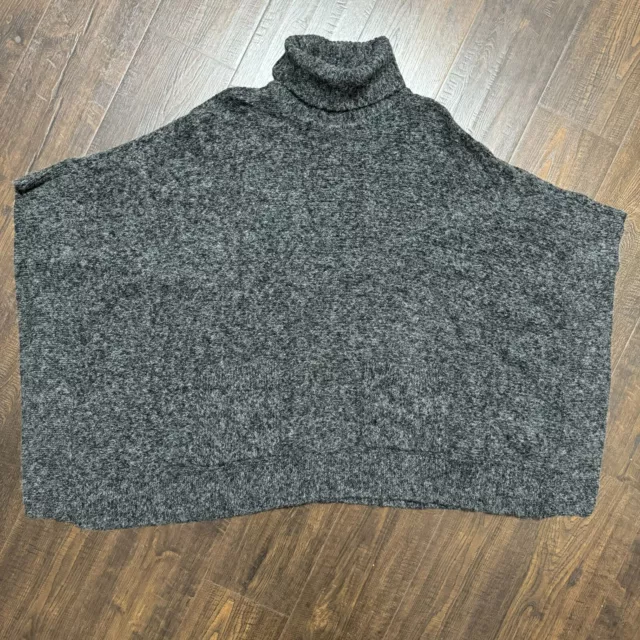 Michael Kors Womens Turtleneck Poncho Sweater Front Pockets Knit Gray Medium