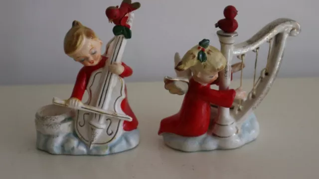 Paire de sujets en faience anges musiciens BOUGEOIR HOLT HOWARD 1963 noel +boite