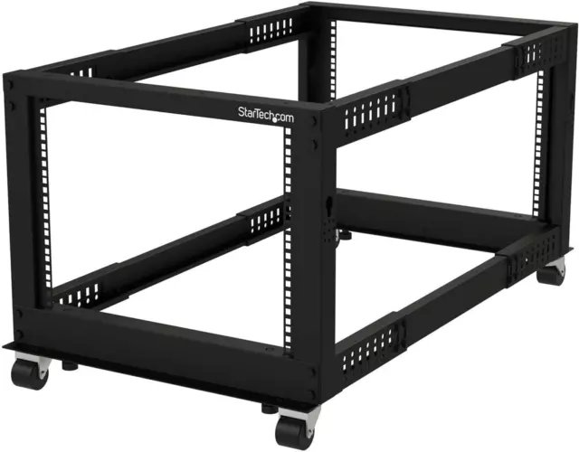 4-Post 8U Mobile Open Frame Server Rack, 19In Network Rack with Wheels, Small Ro