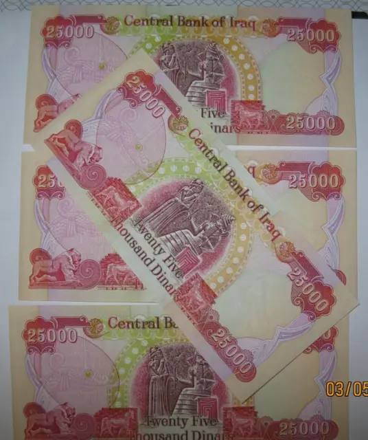 Uncirculated Mint 4 x $25,000 Note 2009 $100,000 Total IRAQI Dinar Dollars Bills