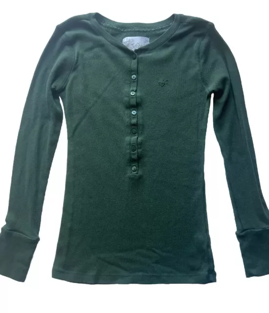 Justice Forest Green Henley Micro-ribbed Knit Long Sleeve Shirt Girls Small / 10