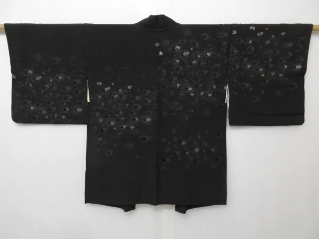 1328T06z530 Vintage Japanese Kimono Silk HAORI Black