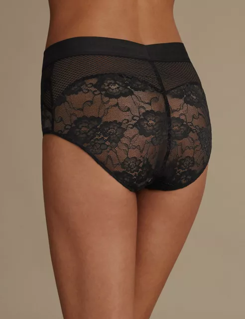 SLIP CONTENITIVO VITA ALTA PIZZO Tg. M - BLACK BRIEF LACE TUMMY CONTROL UK 12/14