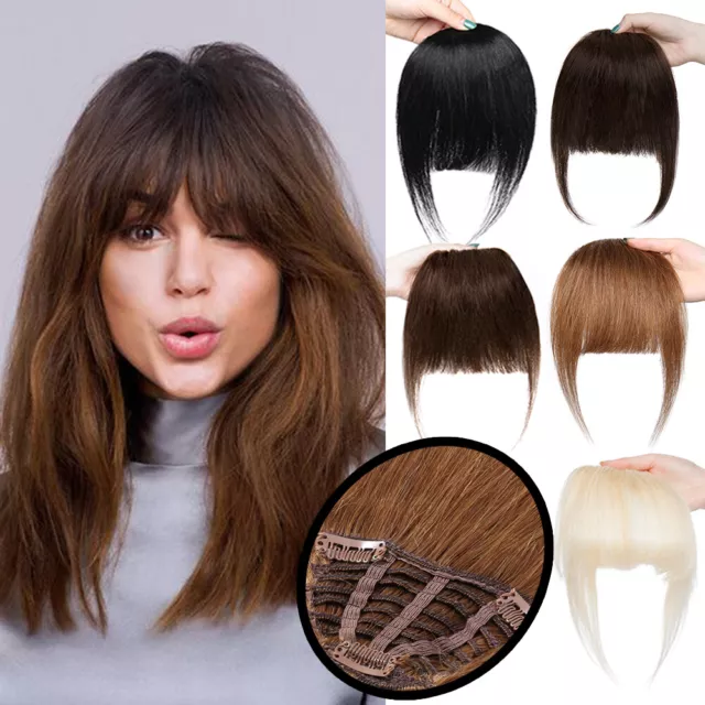 Fringe Bang 100% Human Hair Extensions Clip In REAL REMY Front Pieces Thick/Thin