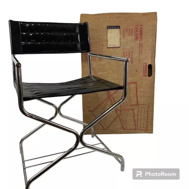 Mid Century Chrome & Black Vinyl Metal Directors Chair (2 Available) New 8082-83