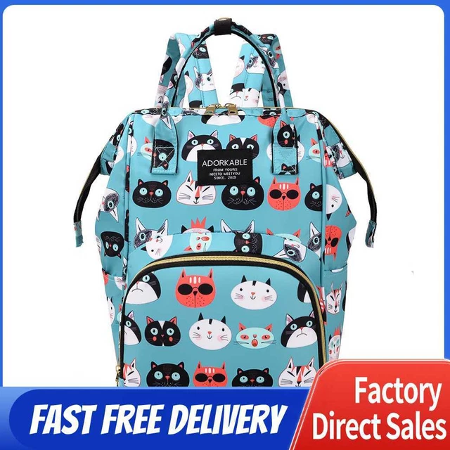 Fashion Women Printing Mummy Diaper Bag Nappy Large Handbag (Green Cats)