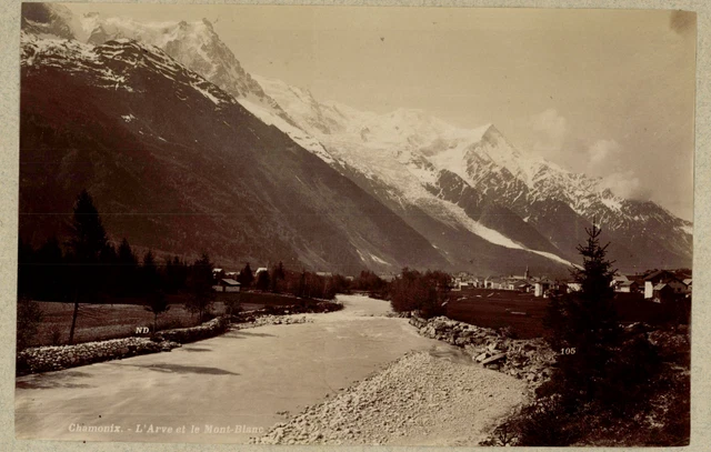 Tirage Albuminé Vintage - Cabane Des Grands Mulets Et Le Mont Blanc - Circa 1890 - 12x22 Cm